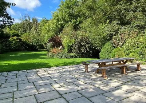The patio, alfresco dining are & garden at Heddon Valley Farmhouse, Killington