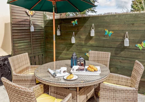 The patio & alfresco dining area at Here Tiz, St Day