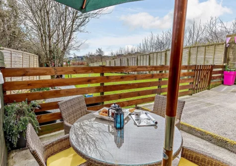 The patio & alfresco dining area at Here Tiz, St Day