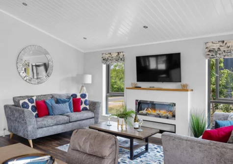 The living area at Heron Lodge, 10 Roadford Lake Lodges, Broadwoodwidger