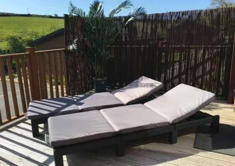 The decked terrace at Hideaway Lodge, Bossiney