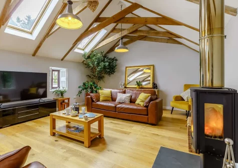 The living room at High Meadows Barn, Trewolla