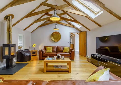 The living room at High Meadows Barn, Trewolla