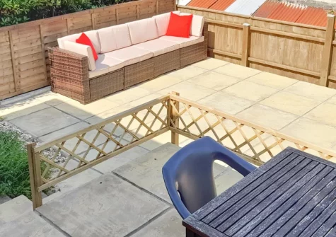 The patio garden & outdoor sitting area at High Tide, Combe Martin