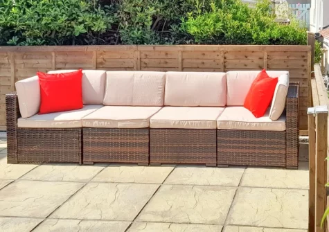The patio garden & outdoor sitting area at High Tide, Combe Martin