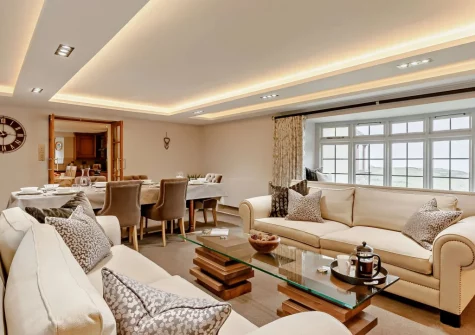 The living area at Higher Hodges Farmhouse, Combe Martin