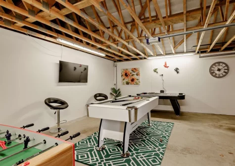 The games room at Higher Hodges Farmhouse, Combe Martin