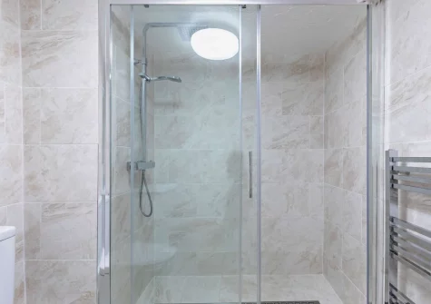 The shower room at Higher Hopworthy Cottage, Pyworthy