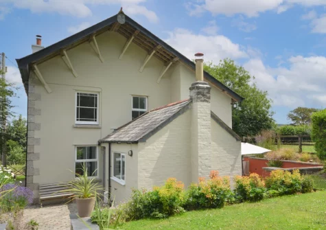 The sheltered, sunken, gravelled area & garden at Higher Treliver Farmhouse, St Wenn