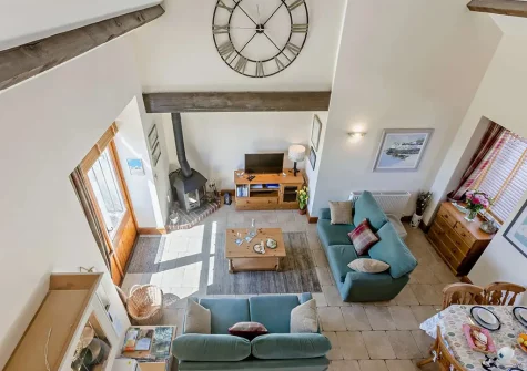 The living area at Highfield Barn, Hartland