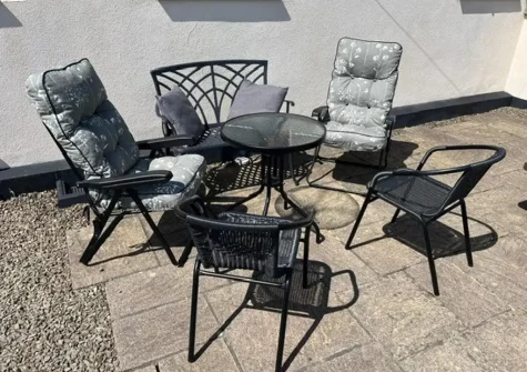 The patio & alfresco dining area at Highfield Barn, Hartland