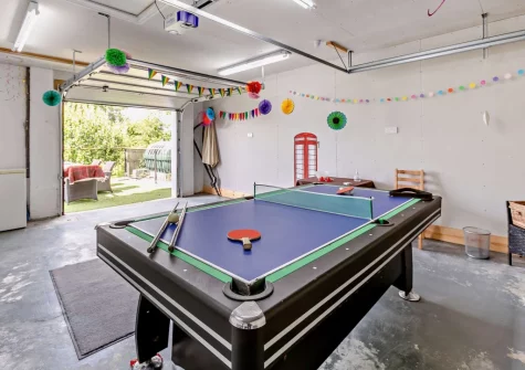 The garage games room at Hillcrest, Hartland