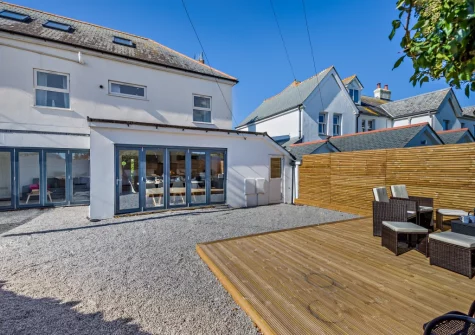 The decked patio, barbecue & alfresco dining area at Hillside, Trevone
