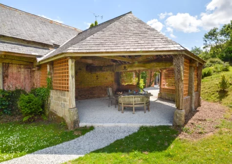 The large undercover barbecue & alfresco dining area at Hittisleigh Cottage, Hittisleigh