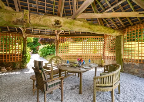 The large undercover barbecue & alfresco dining area at Hittisleigh Cottage, Hittisleigh