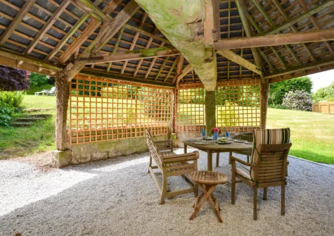 The large undercover barbecue & alfresco dining area at Hittisleigh Cottage, Hittisleigh