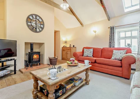 The living room at Hollyberry Barn at Banns Farm, St Buryan