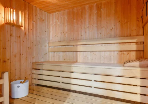The shared sauna at Honeypin, South Torfrey Farm, Golant