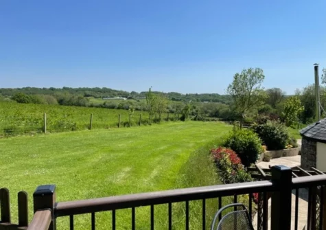The view from the decked patio, barbecue & alfresco dining area at Horseford Snug, East Worlington