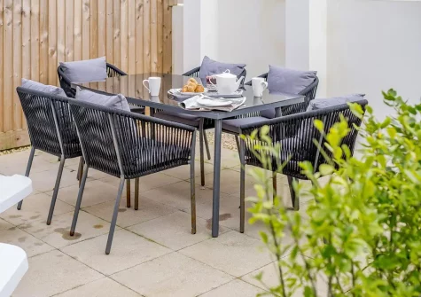 The patio & alfresco dining area at Howzat Pavilion View, Westward Ho!