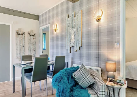 The living area at Hunters Moon, Hartland Forest Lodges, Woolfardisworthy