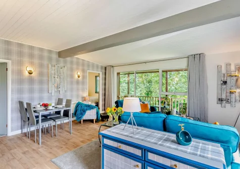 The living area at Hunters Moon, Hartland Forest Lodges, Woolfardisworthy