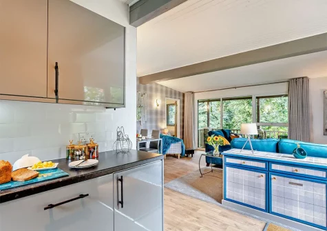 The kitchen at Hunters Moon, Hartland Forest Lodges, Woolfardisworthy