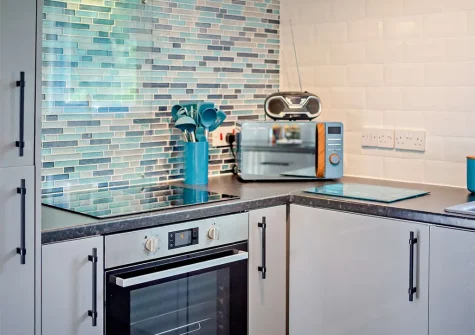 The kitchen at Hunters Moon, Hartland Forest Lodges, Woolfardisworthy