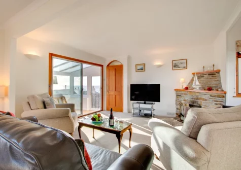 The living room at Inglenook, Porthleven