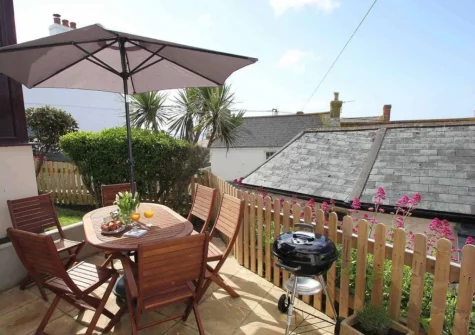 The terrace, barbecue & alfresco dining area at Inglenook, Porthleven
