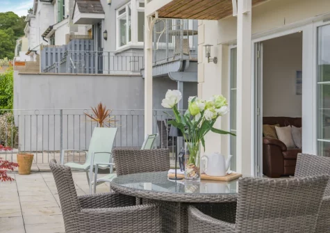 The terrace & alfresco dining area at Inglewood Apartments, Kingswear