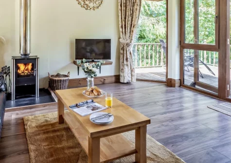 Island View, South Molton is a charming two-bedroom lakeside lodge nestled in peaceful woodland gardens, featuring a cosy woodburner, twin patio terraces overlooking ornamental waters, and easy access to Exmoor's dramatic landscapes.