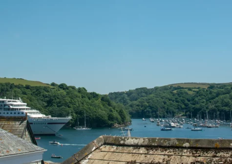 The view over the rooftops towards the river from bedroom #1 at Jackdaws, Fowey