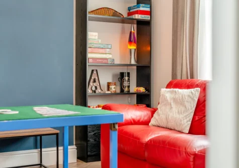 The stylishly furnished games room at Kaolin House, St Austell