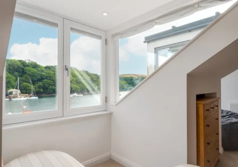 The sweeping river views from bedroom #1 at Karenza, Fowey