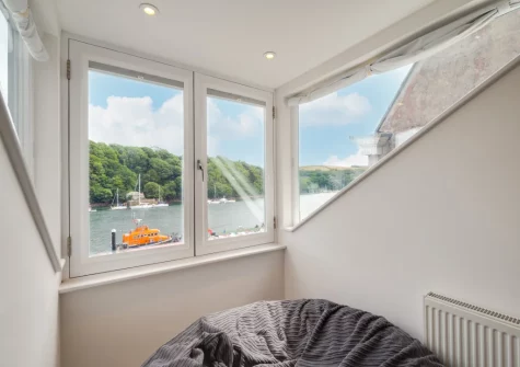The sweeping river views from bedroom #1 at Karenza, Fowey