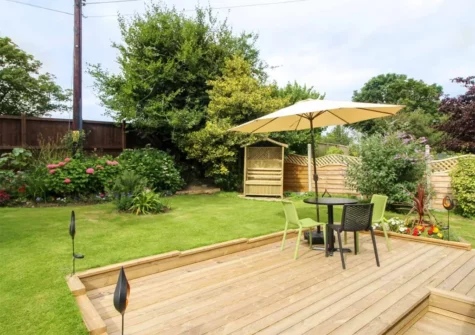 The decked patio, alfresco dining area & garden at Kessenyans Studio, Goonhavern