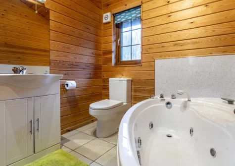 The bathroom at Kestrel Lodge 15 at Clovelly Lakes, Higher Clovelly