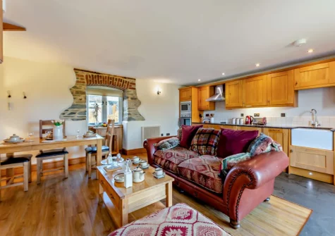 The living area at Kingfisher Barn Lakes, St Giles-on-the-Heath