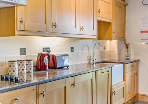 The kitchen at Kingfisher Barn Lakes, St Giles-on-the-Heath