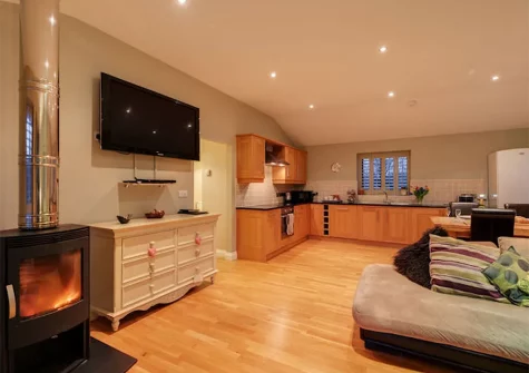 The living area at Kingfisher Lodge, South View Lodges, Shillingford St George