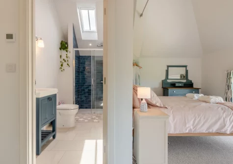 Bedroom #1 & en-suite shower room at Kingsland Barn, Greencliff Farm, Abbotsham