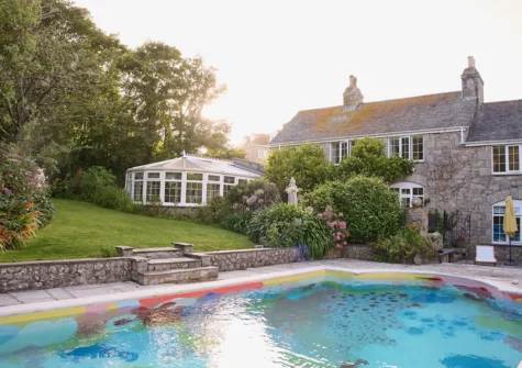 The heated swimming pool & garden at La Loggia, St Ives