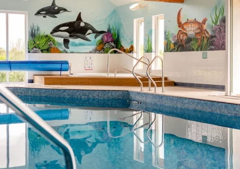 The shared indoor swimming pool & hot tub at Lakeside Haven, Kilkhampton