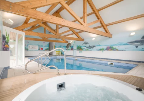 The shared indoor swimming pool & hot tub at Lakeside Haven, Kilkhampton