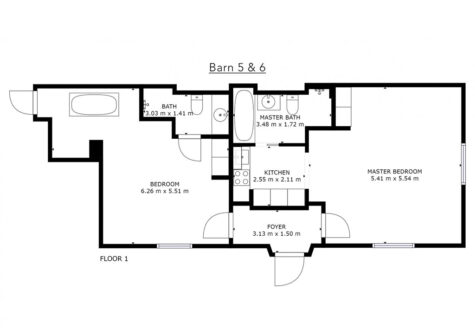 The floorplan of barns #5 & #6 at Landscove Barns, Landscove