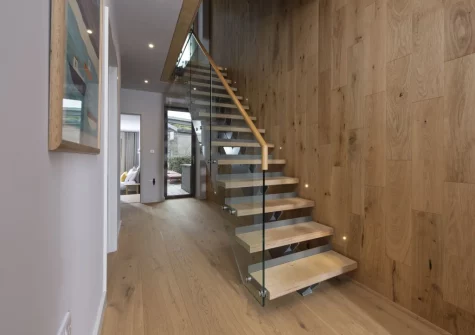The hallway & stairs up to the first floor at Lefransa at Una, St Ives