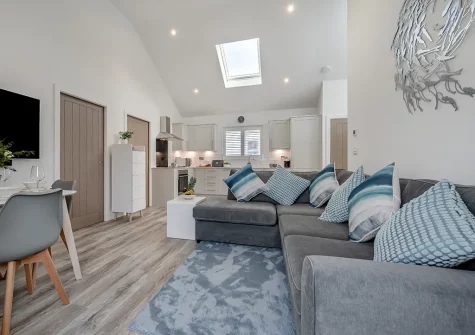 The living & dining area at Leven Lodge, Porthleven