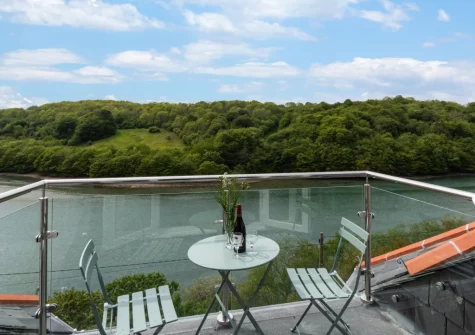 Bedroom #1 private balcony & outdoor sitting area at Lindos, Looe