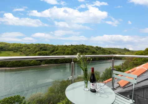 The view from bedroom #1 private balcony & outdoor sitting area at Lindos, Looe